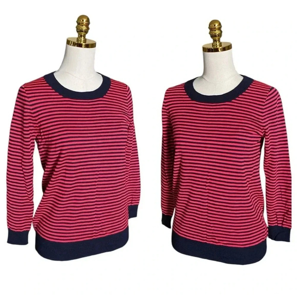 J CREW | Navy & Red Striped Crewneck 100% Merino Wool Knit Sweater Size S - Picture 2 of 10